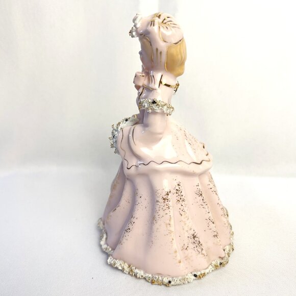 Lefton Vintage Victorian Lady Figurine Pink & Gold Spaghetti Trim K8572P 1950s - Picture 4 of 10